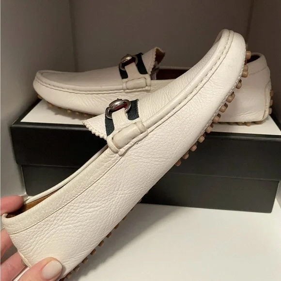 Gucci White Leather Horsebit Loafers with Red and Green Web 8.5 - Picture 4 of 7